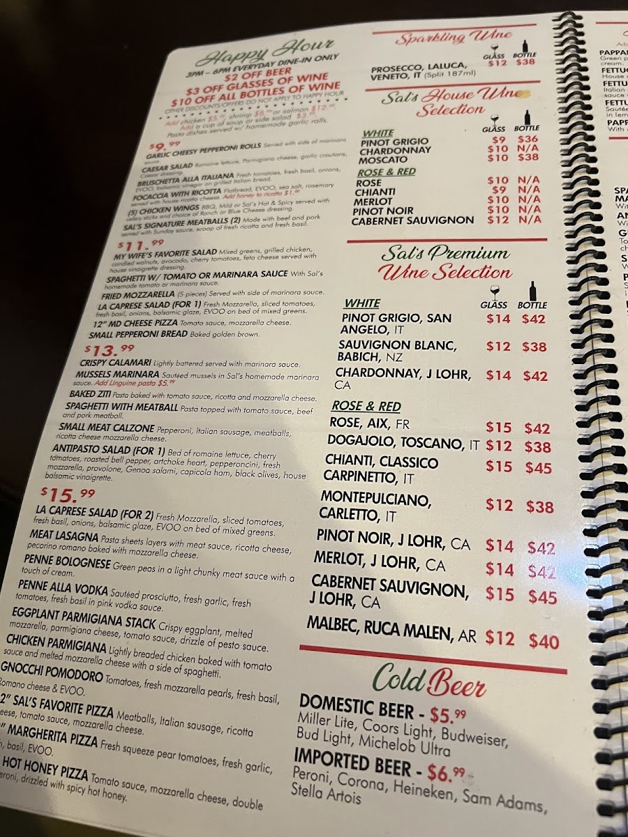 Sal's Italian Ristorante menu board