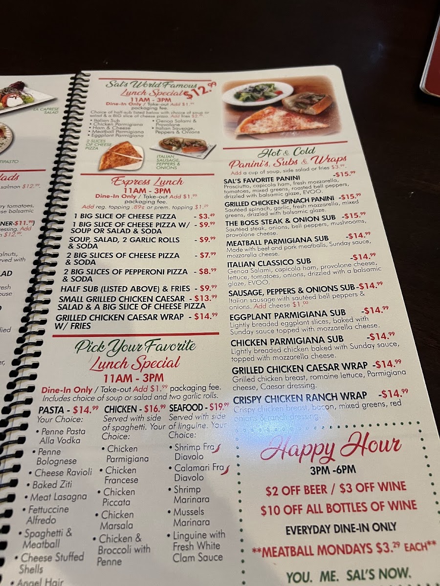 Sal's Italian Ristorante menu board
