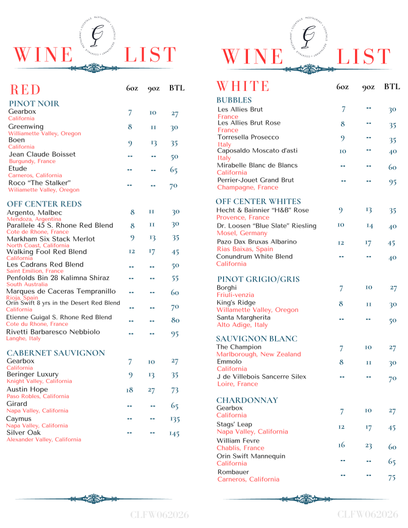 Cooper's Landing - Friendswood menu board