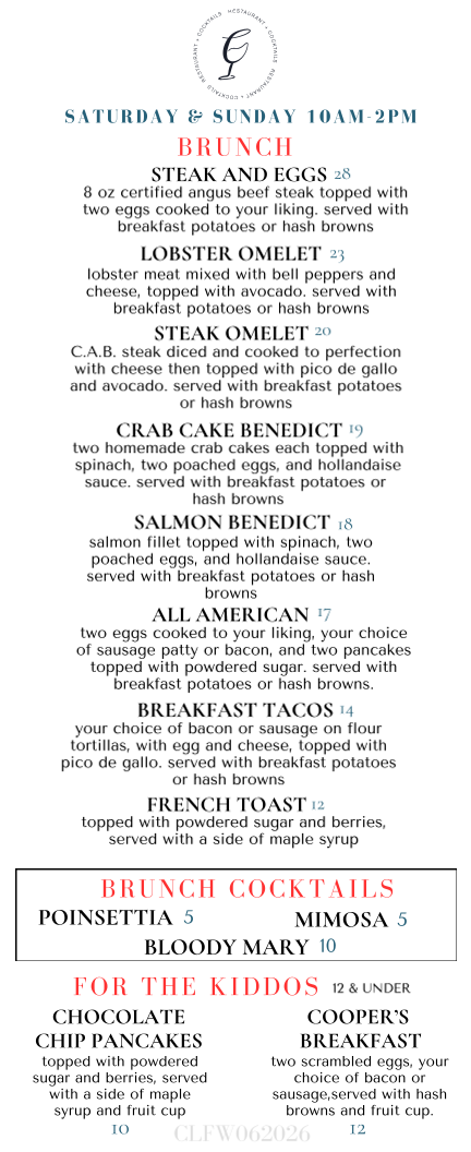 Cooper's Landing - Friendswood menu board