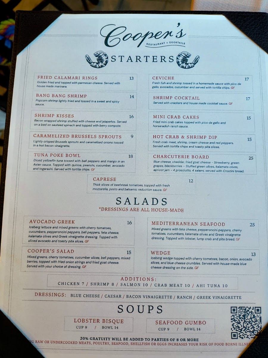Cooper's Landing - Friendswood menu board