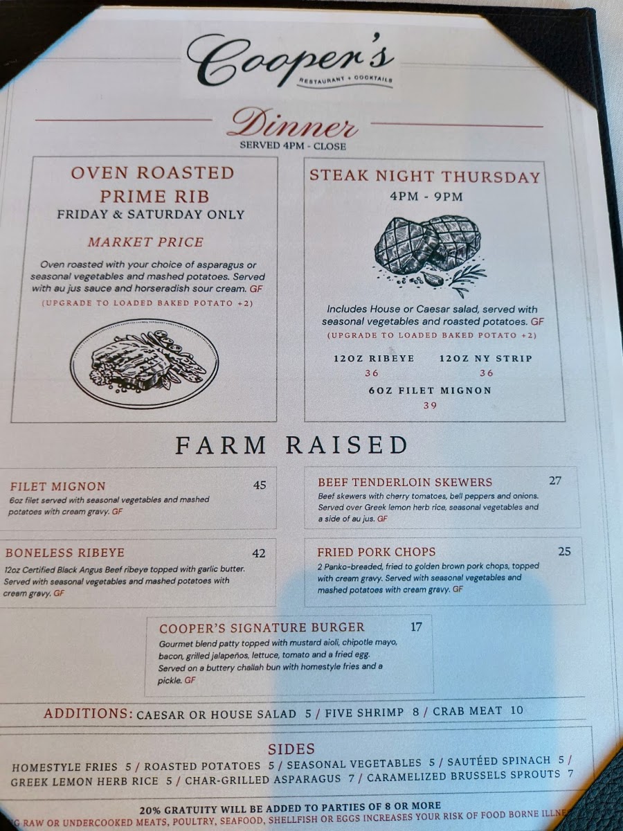 Cooper's Landing - Friendswood menu board
