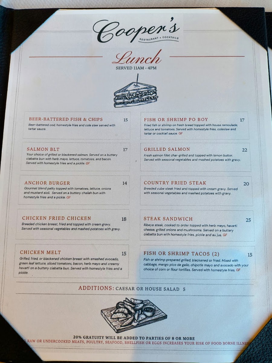 Cooper's Landing - Friendswood menu board