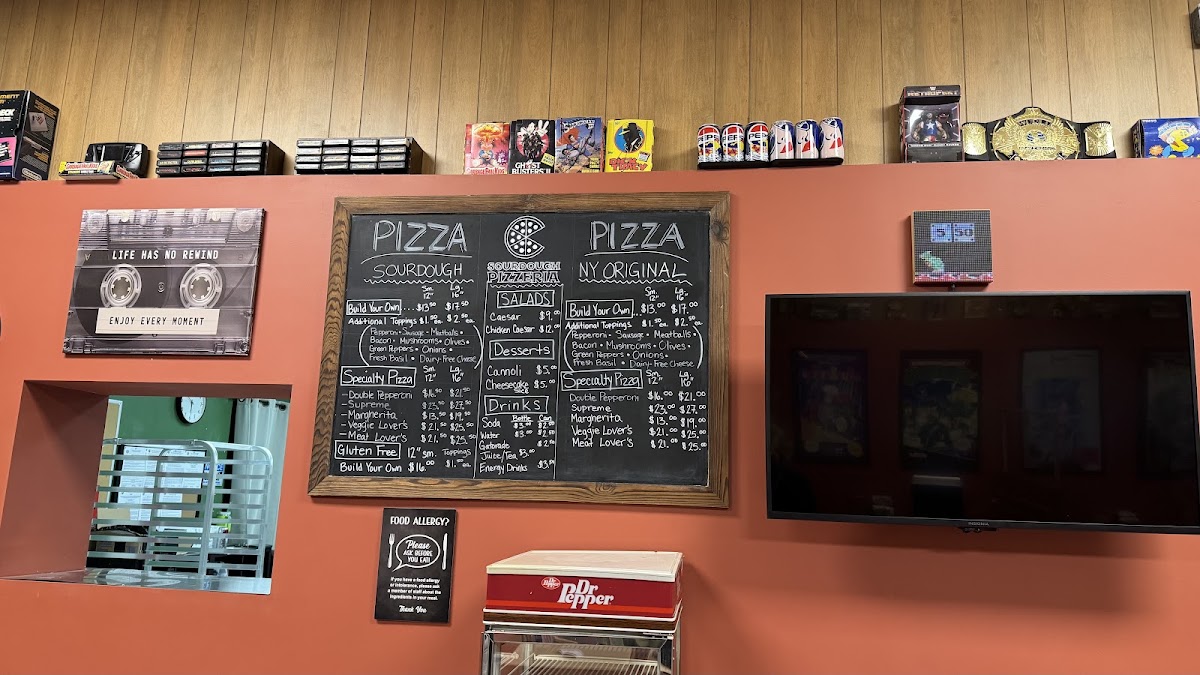 Sourdough Pizzeria menu board