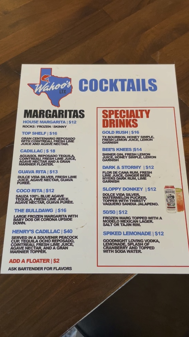 Wahoo's Fish Tacos menu board