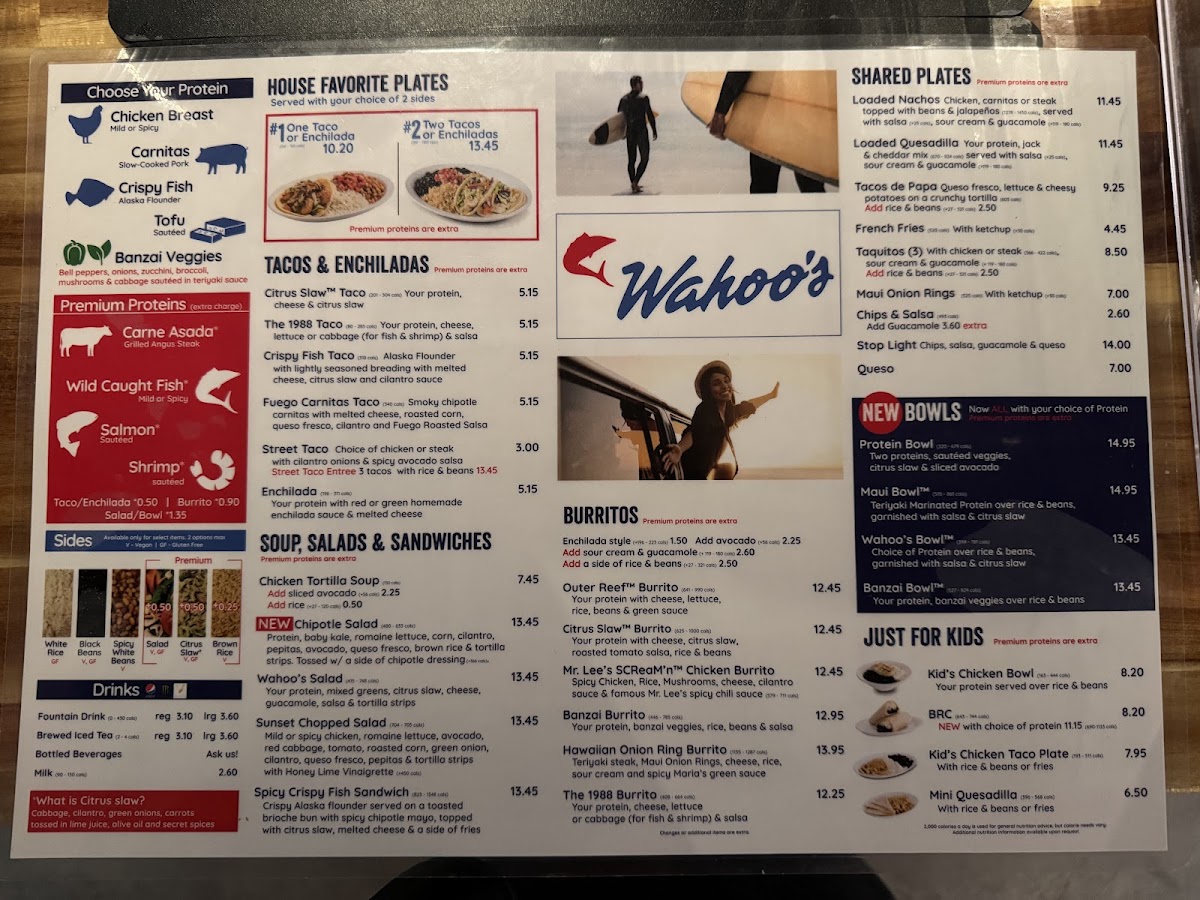 Wahoo's Fish Tacos menu board