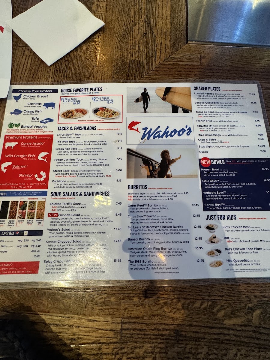 Wahoo's Fish Tacos menu board