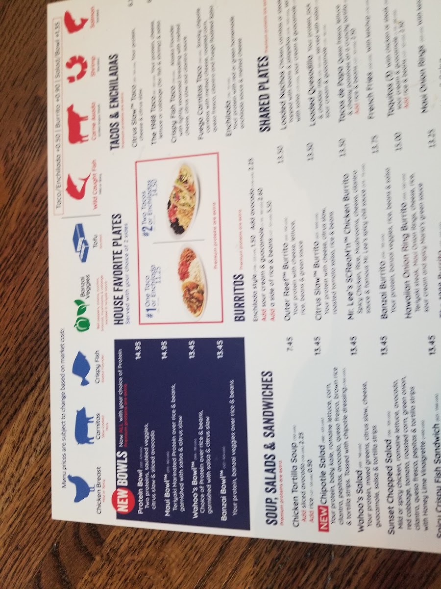 Wahoo's Fish Tacos menu board