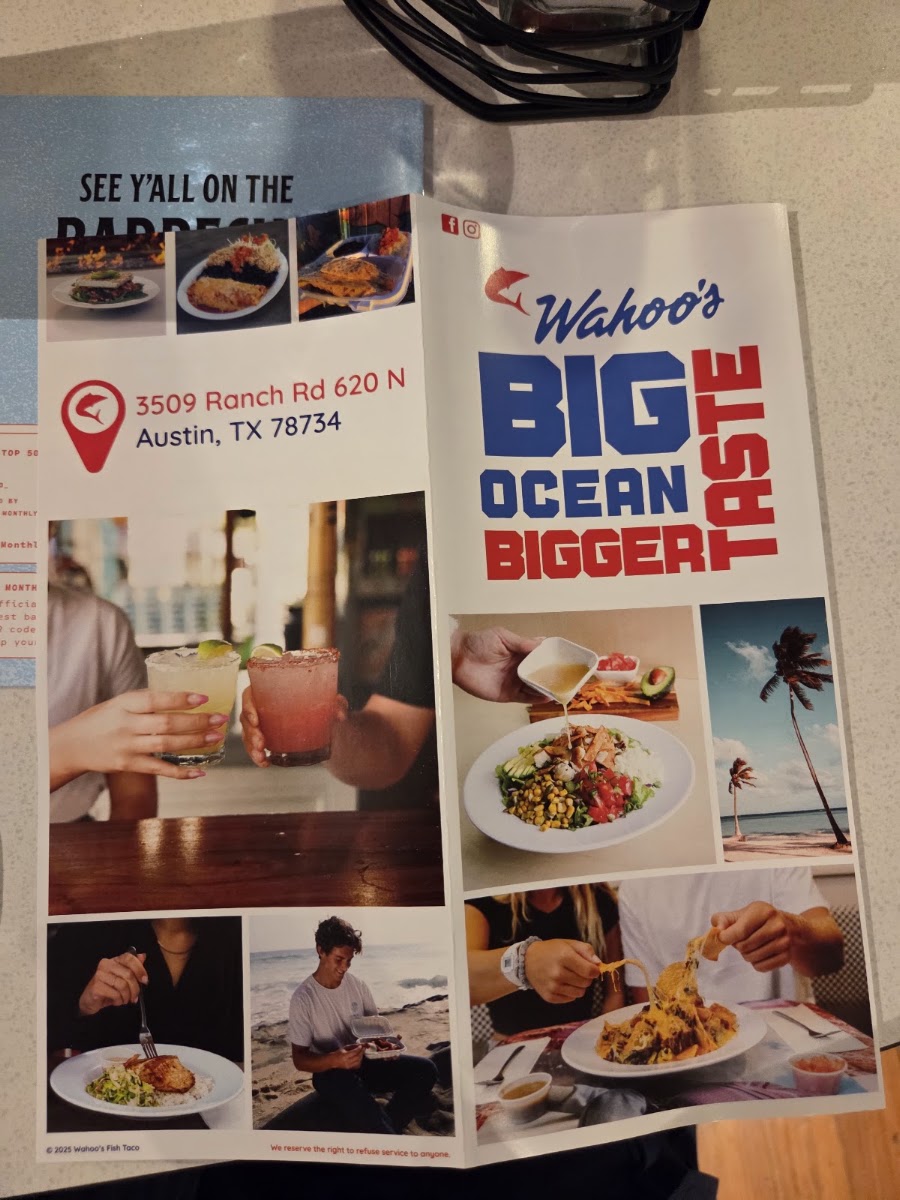 Wahoo's Fish Tacos menu board