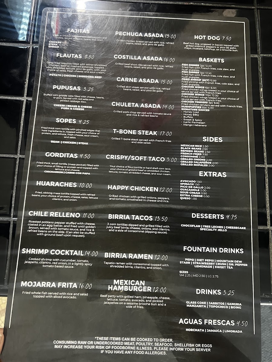 Las Marias Modern Mexican Kitchen menu board