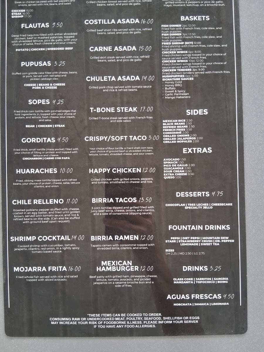 Las Marias Modern Mexican Kitchen menu board
