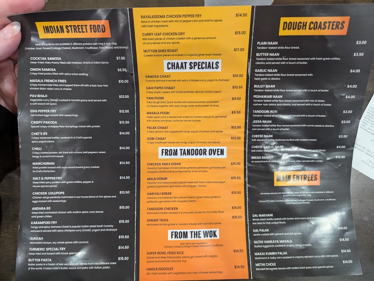 Turmeric Indian Cuisine menu board