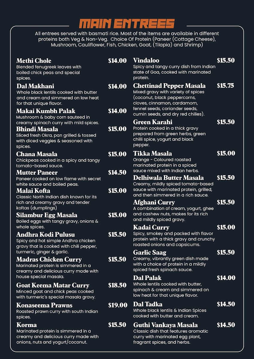 Turmeric Indian Cuisine menu board
