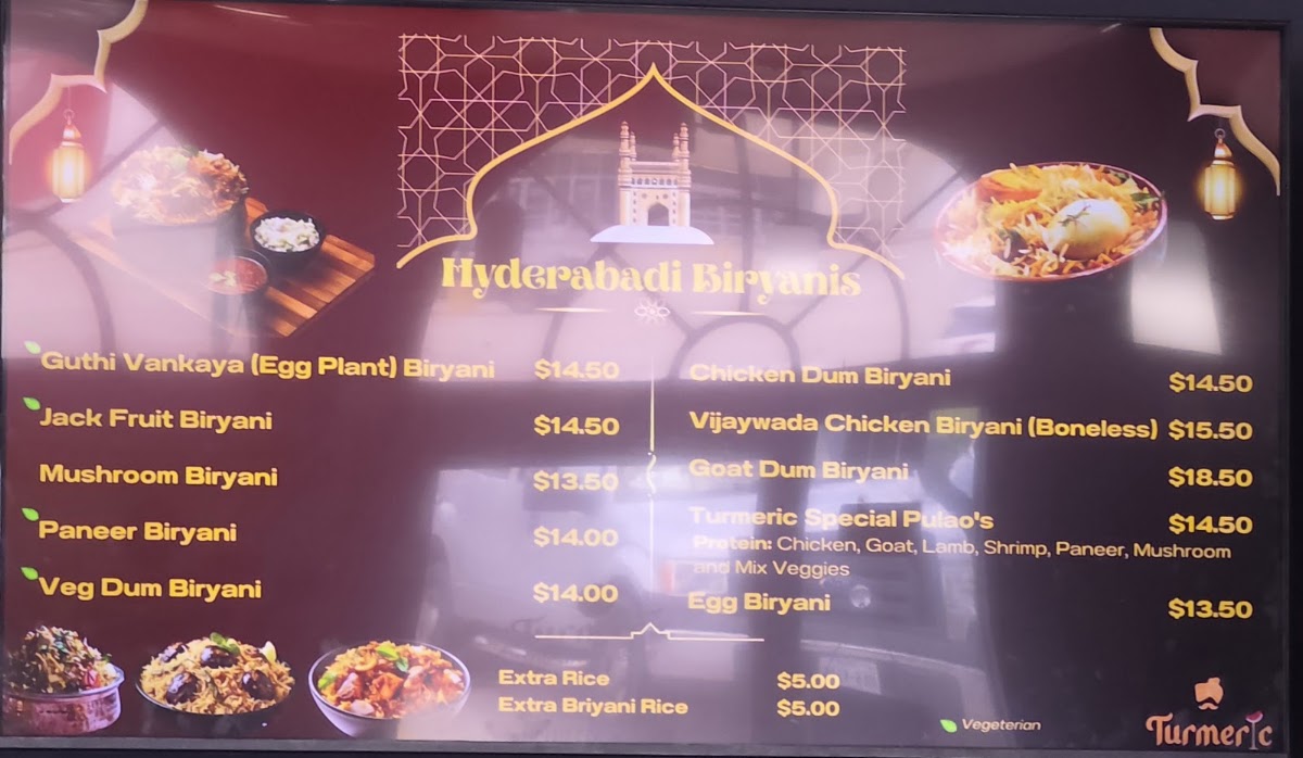 Turmeric Indian Cuisine menu board