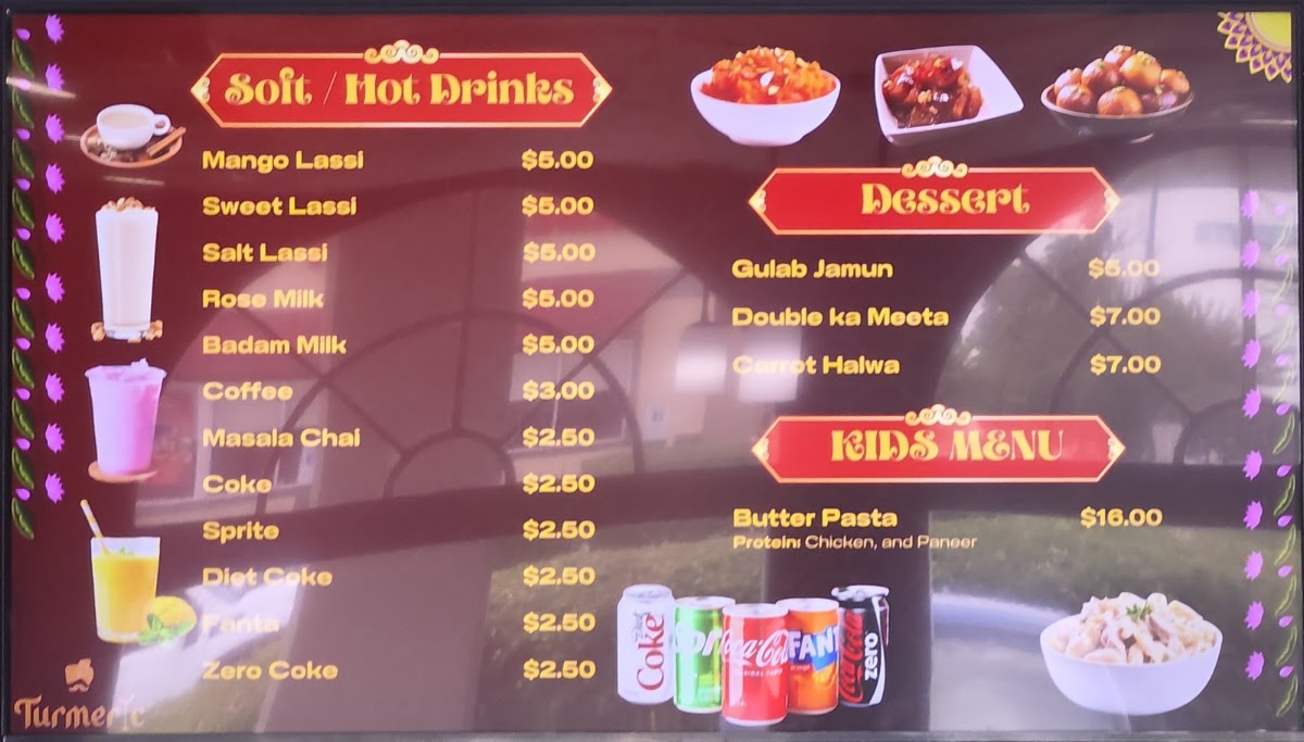 Turmeric Indian Cuisine menu board