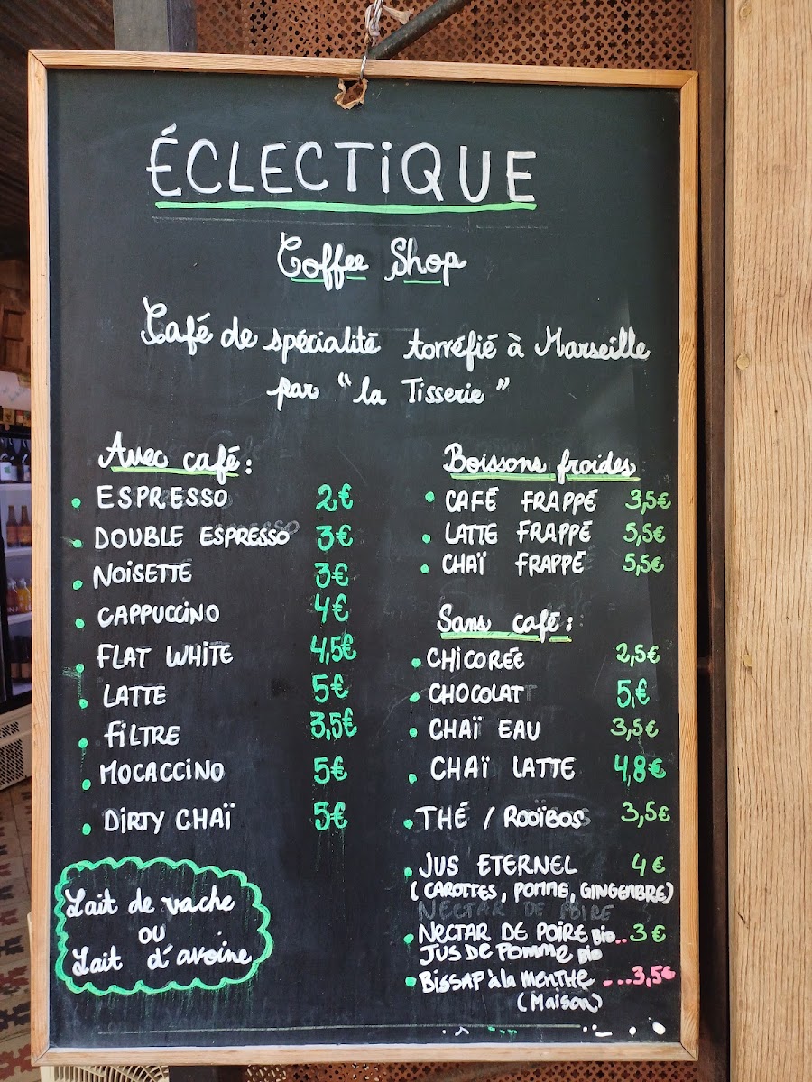 ECLECTIQUE MARSEILLE menu board