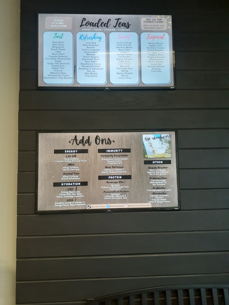 Kind Nutrition menu board