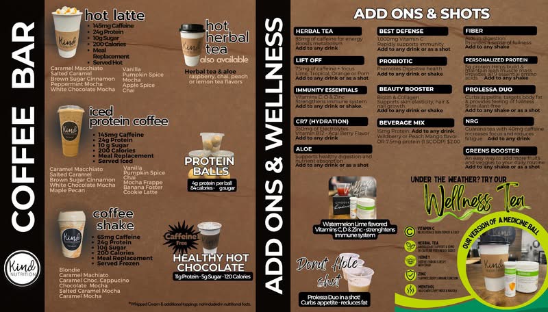 Kind Nutrition menu board