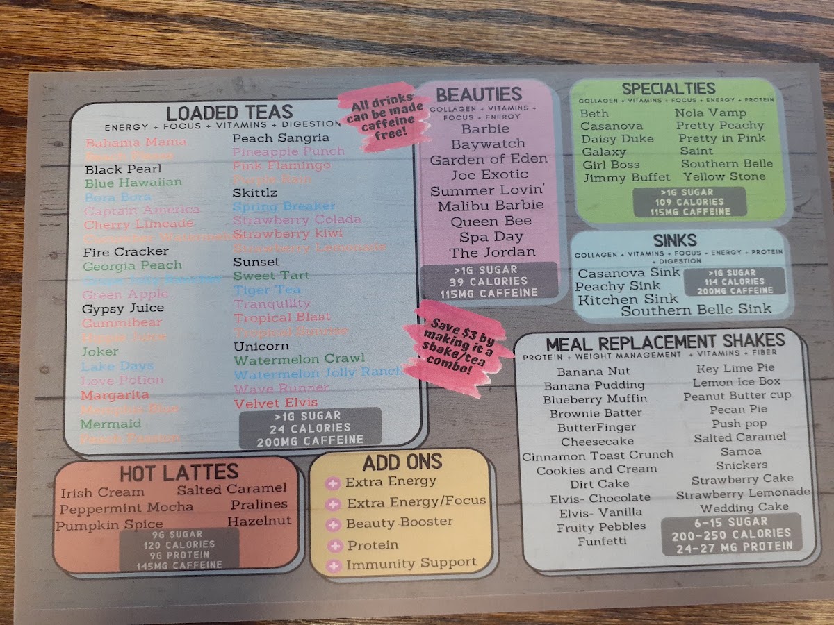 Kind Nutrition menu board