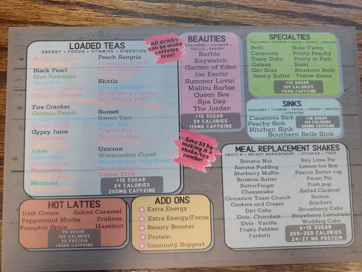 Kind Nutrition menu board