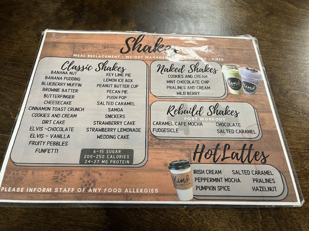 Kind Nutrition menu board