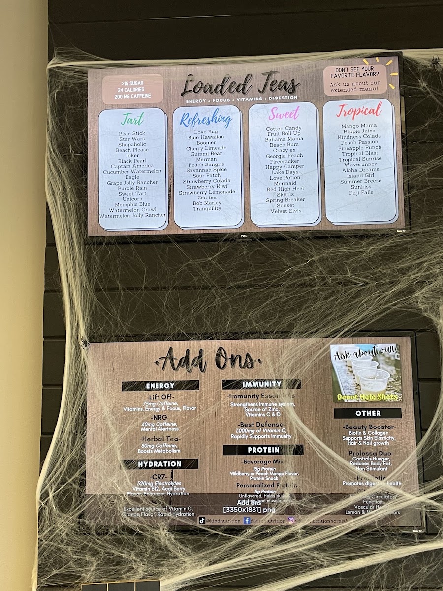 Kind Nutrition menu board