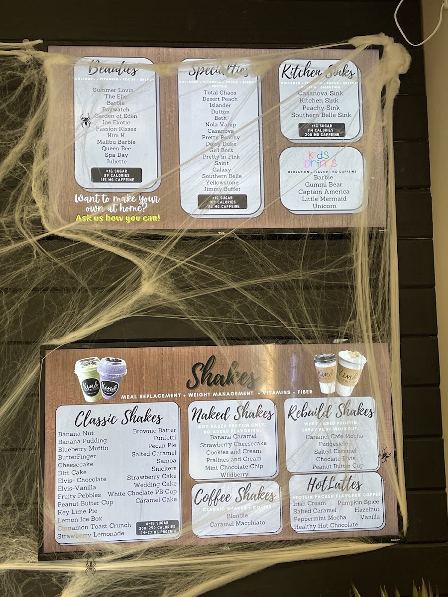 Kind Nutrition menu board