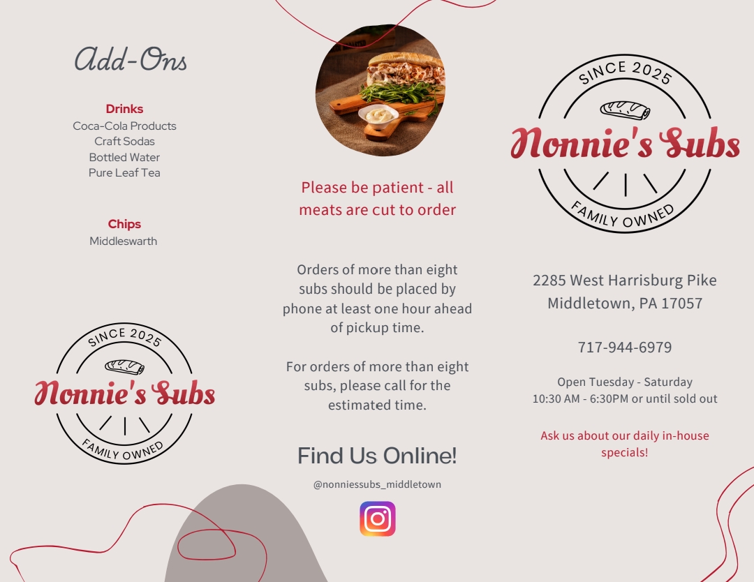 Nonnie's Subs menu board