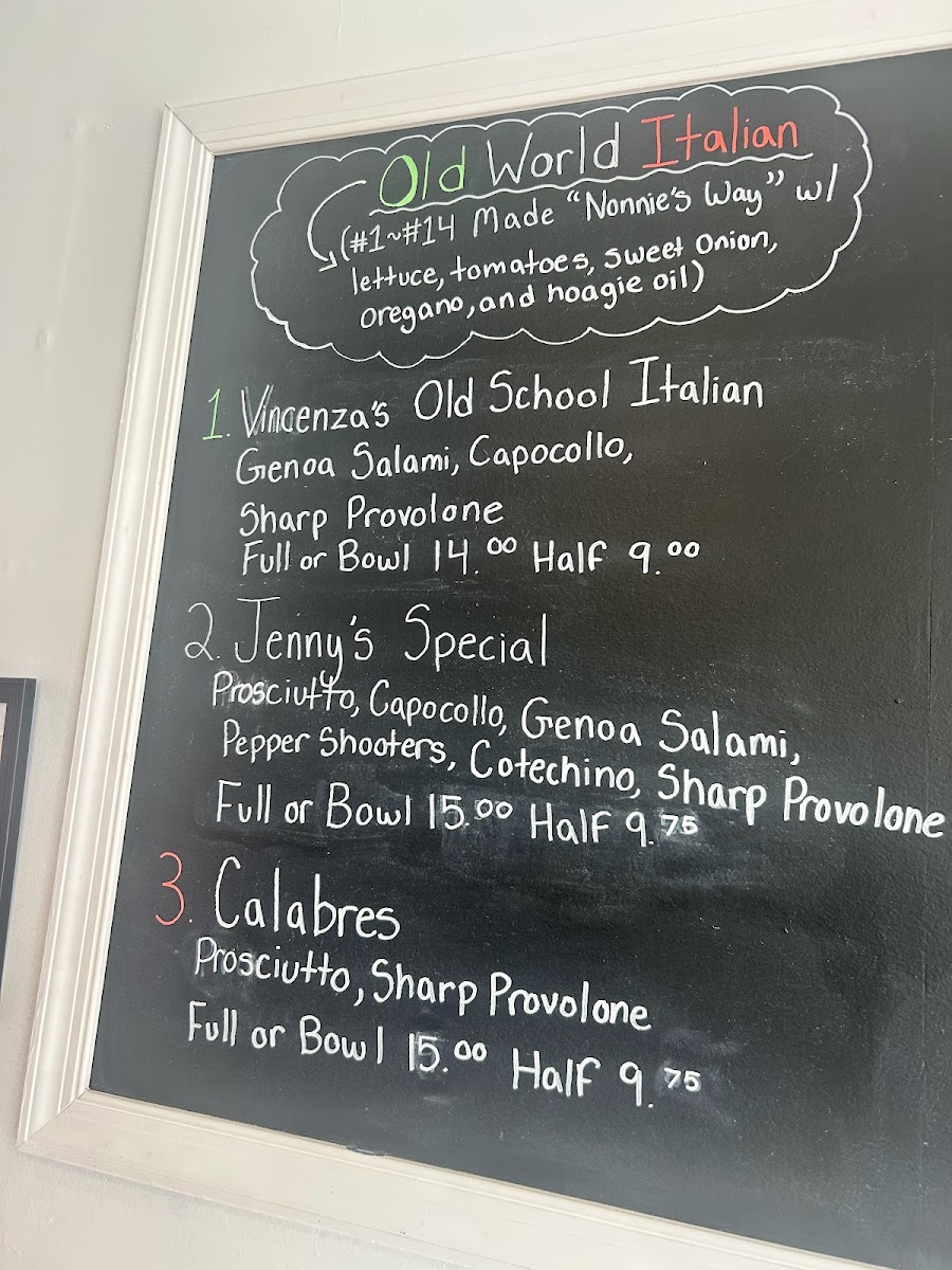 Nonnie's Subs menu board