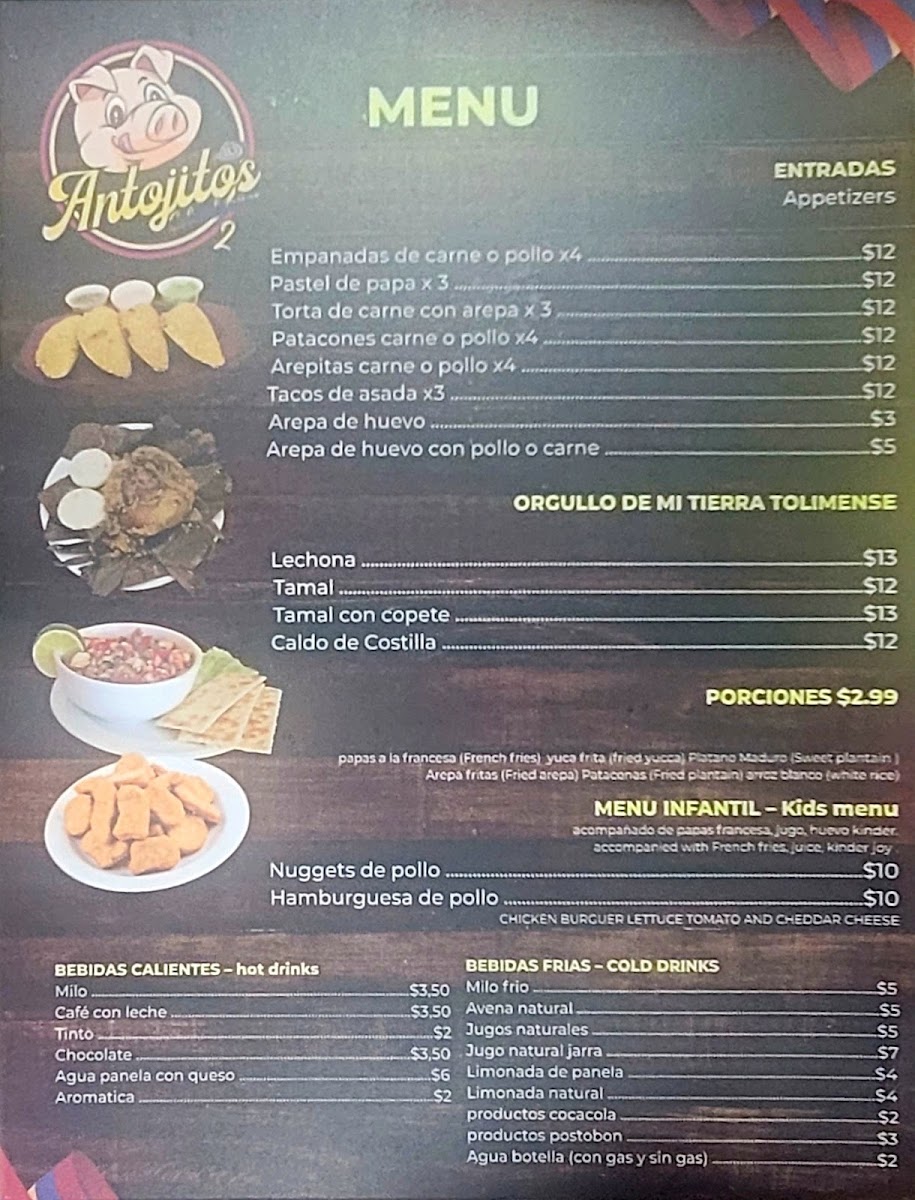 Antojitos Colombianos 2 menu board