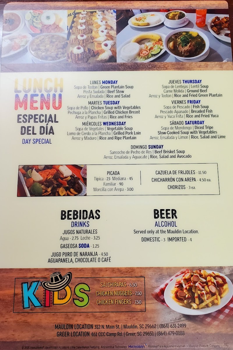 Antojitos Colombianos 2 menu board