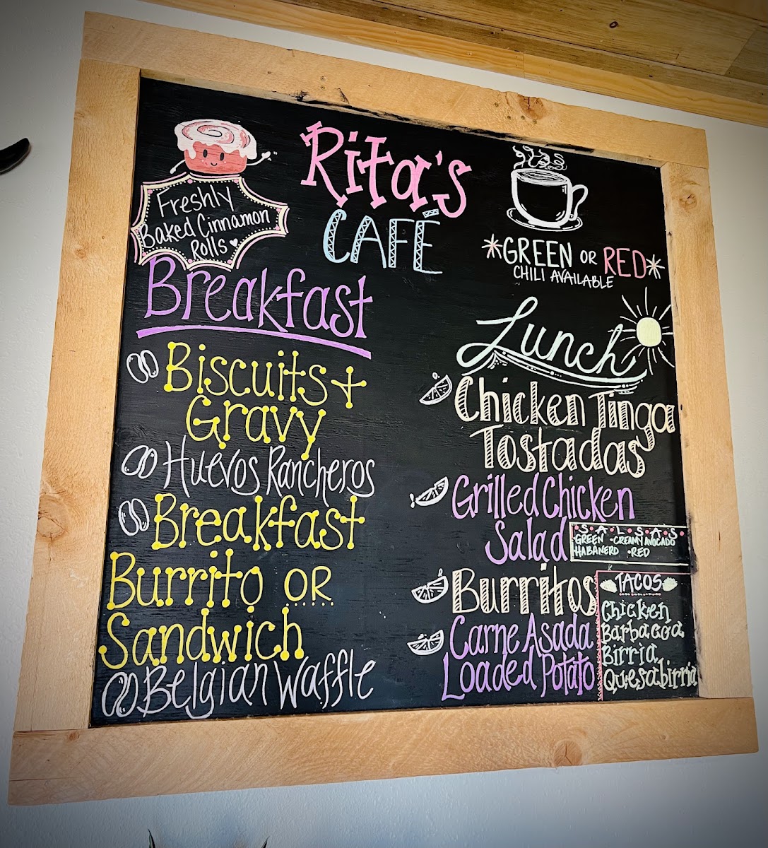 Rita's Cafe menu board
