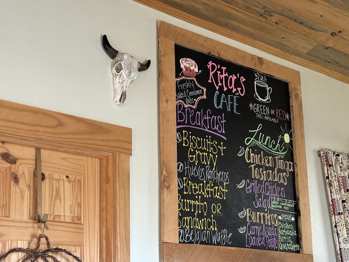 Rita's Cafe menu board
