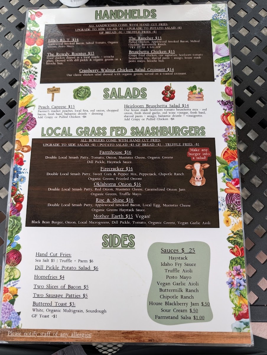 Ella’s Acres - Corning menu board