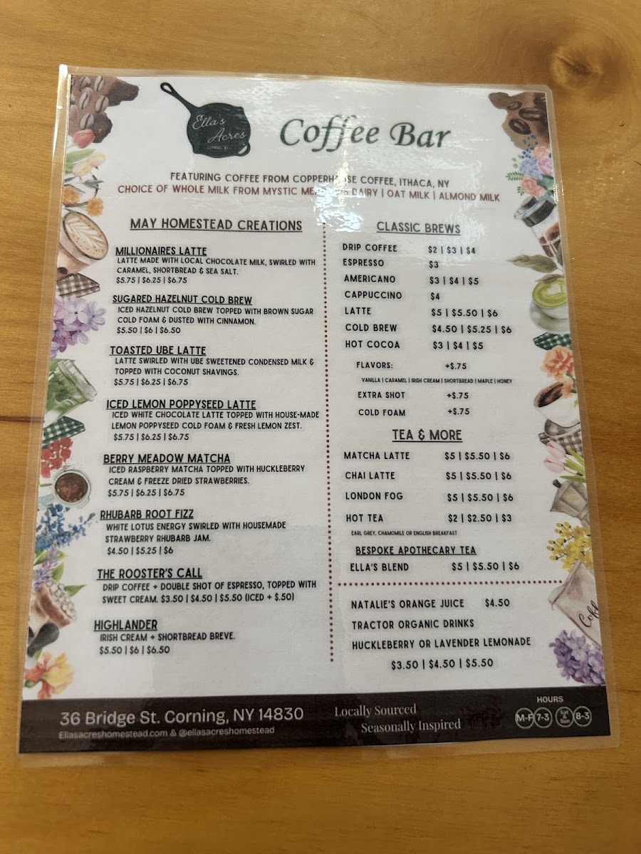Ella’s Acres - Corning menu board