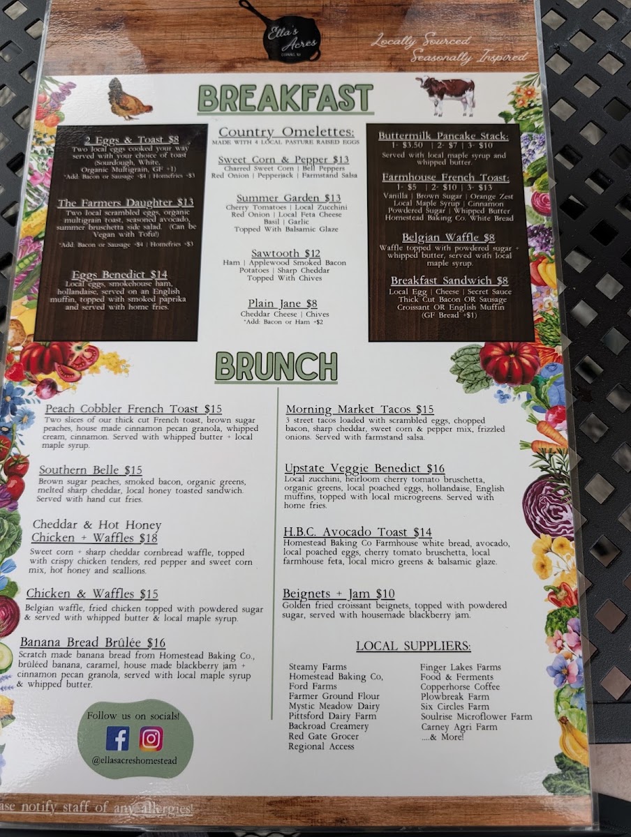 Ella’s Acres - Corning menu board