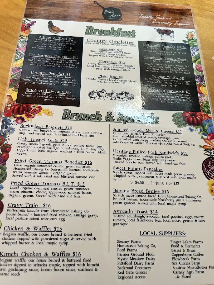 Ella’s Acres - Corning menu board