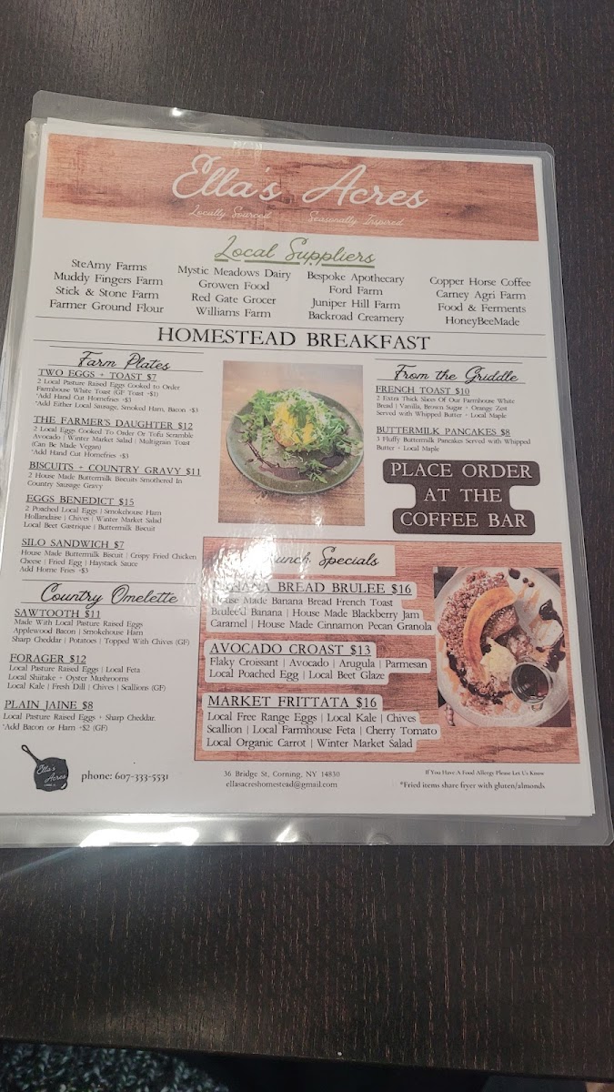 Ella’s Acres - Corning menu board