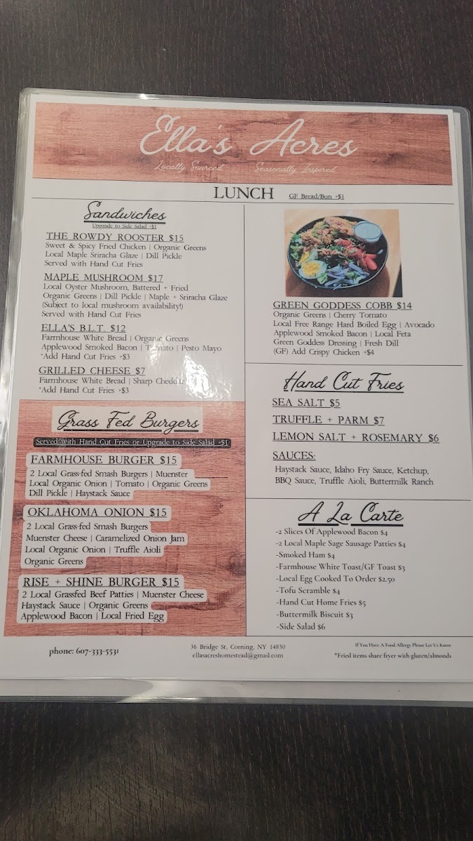 Ella’s Acres - Corning menu board