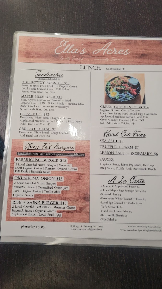 Ella’s Acres - Corning menu board