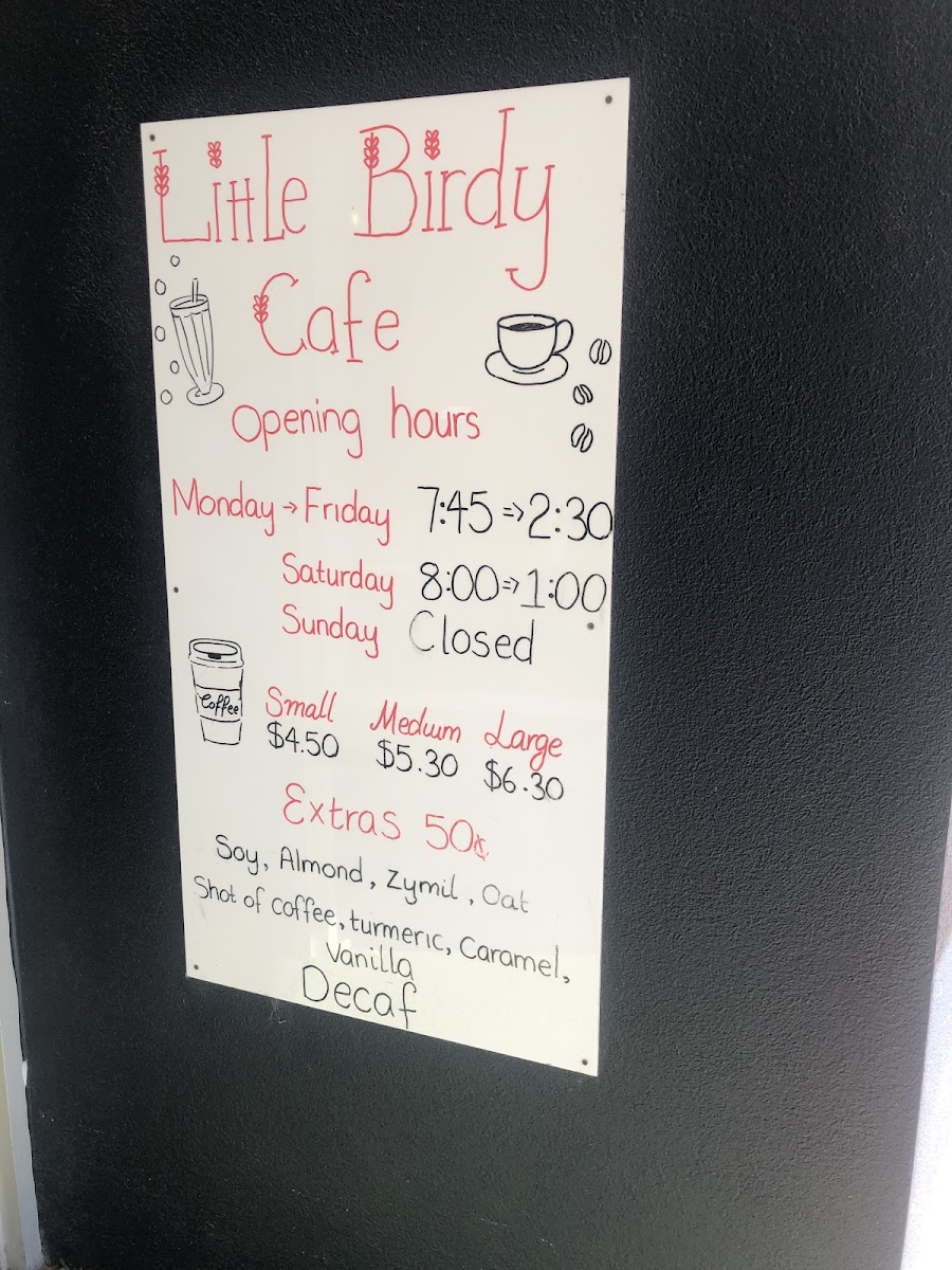 Little Birdy Cafe menu board