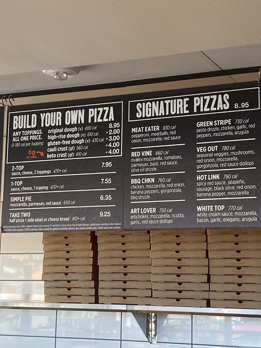 Blaze Pizza menu board