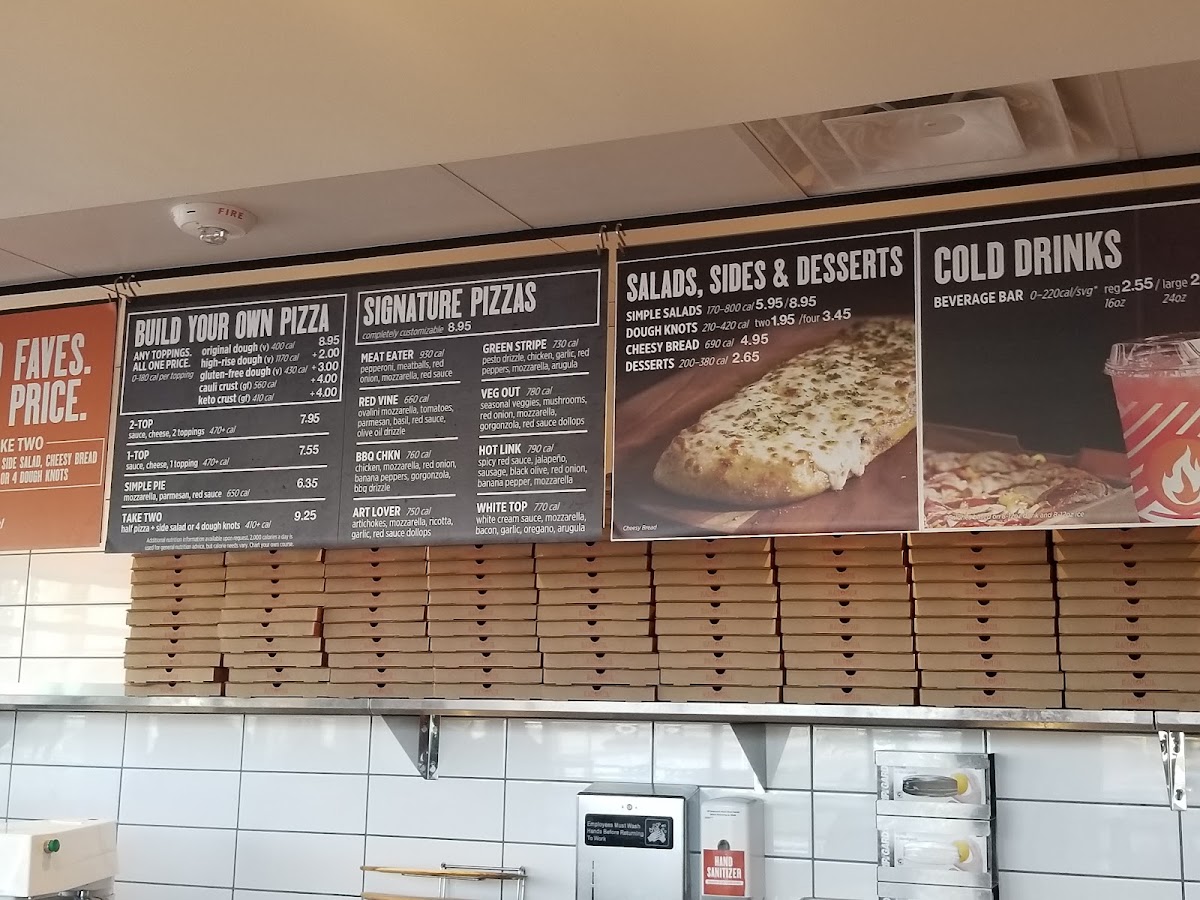 Blaze Pizza menu board