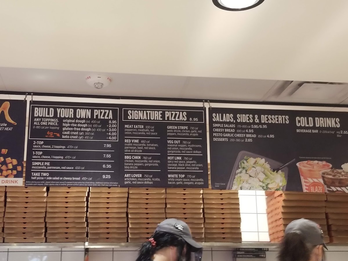 Blaze Pizza menu board