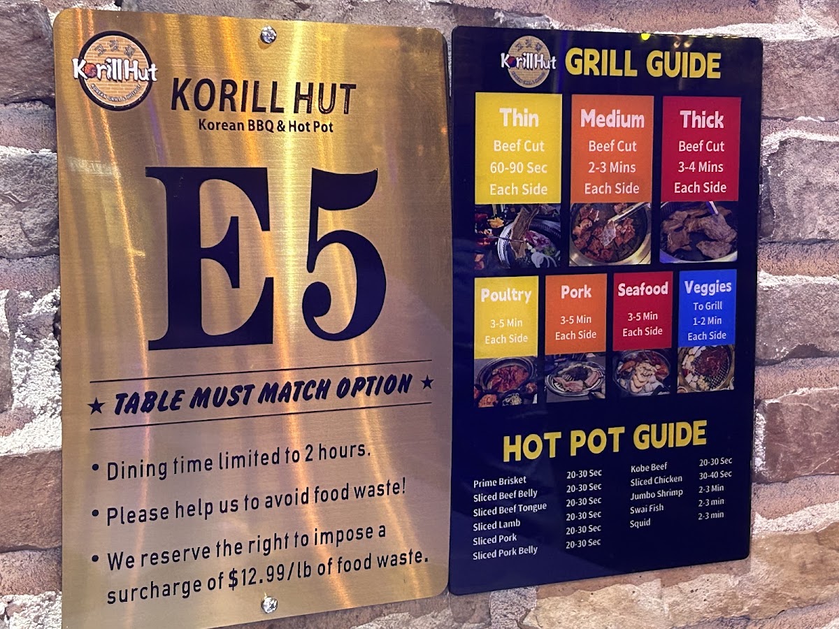 Korill Hut Korean BBQ & Hot Pot menu board