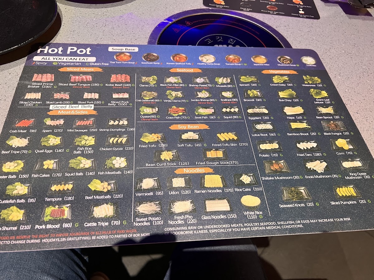 Korill Hut Korean BBQ & Hot Pot menu board