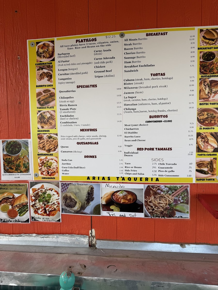 Arias Taquería | Mexican Food Truck menu board