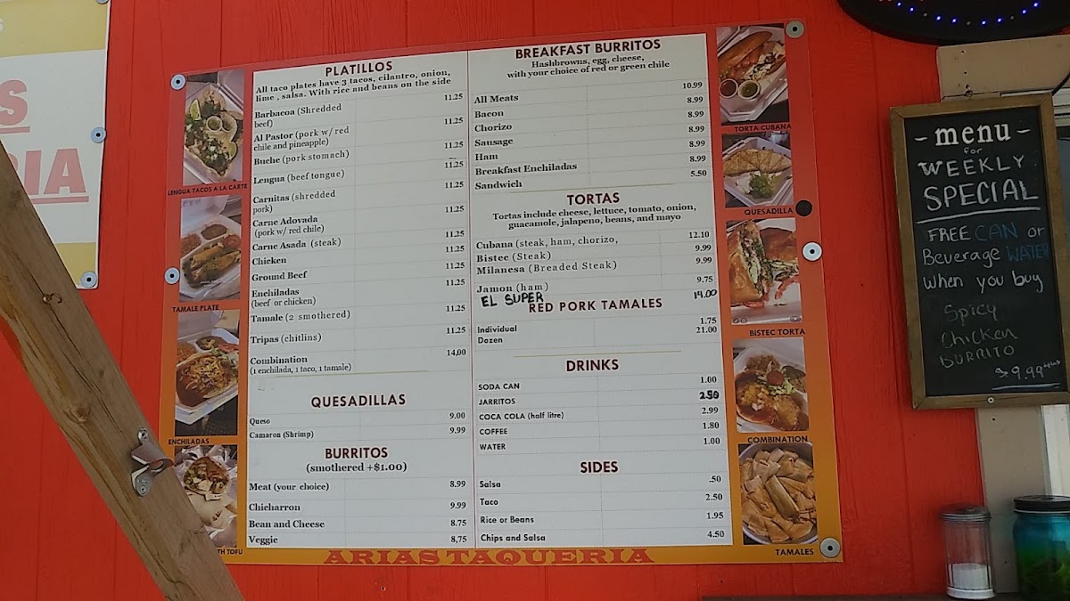 Arias Taquería | Mexican Food Truck menu board