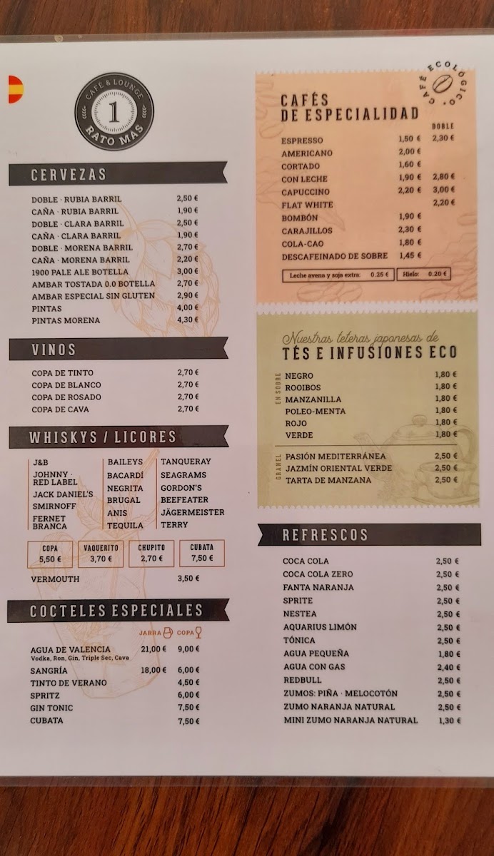 1 Rato Mas menu board