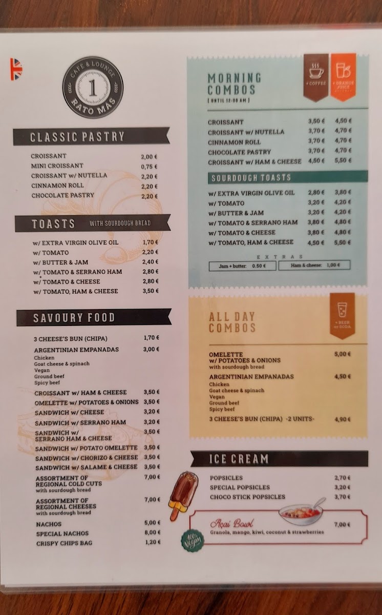1 Rato Mas menu board
